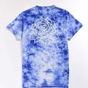 Obey Mira Rosa Cobalt Tie Dye Graphic Rose T-Shirt Blue Cotton Tee Size M